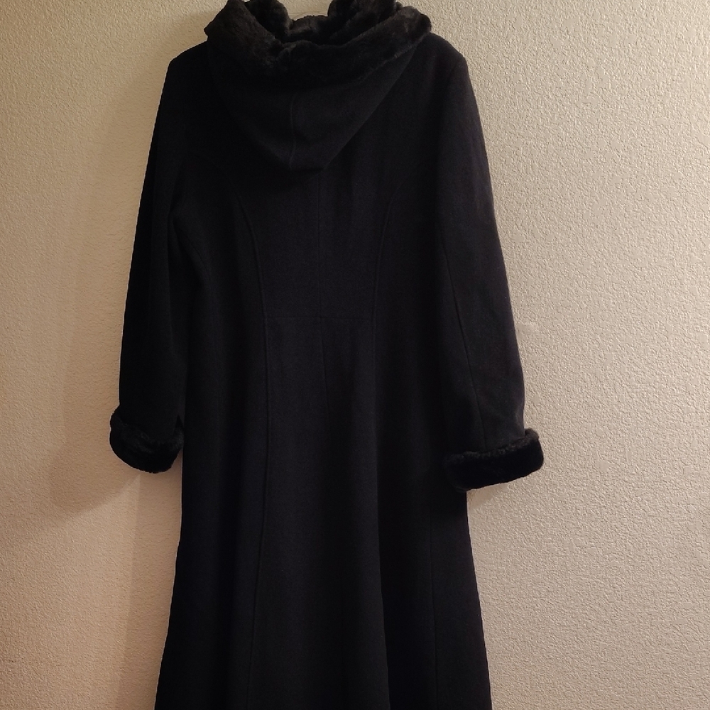 Donny Brook Elegant Black Overcoat Duster Maxi Hoodie Plus Size 16 Coat HMBC - Picture 3 of 16